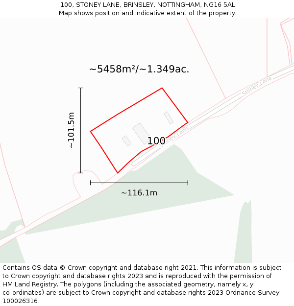 100, STONEY LANE, BRINSLEY, NOTTINGHAM, NG16 5AL: Plot and title map