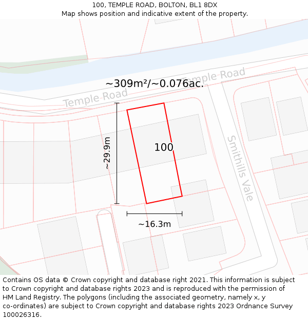 100, TEMPLE ROAD, BOLTON, BL1 8DX: Plot and title map