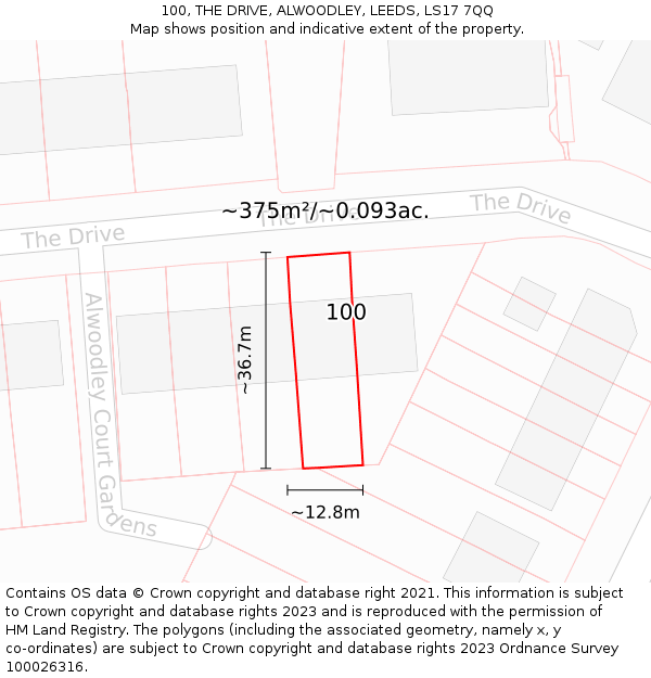 100, THE DRIVE, ALWOODLEY, LEEDS, LS17 7QQ: Plot and title map