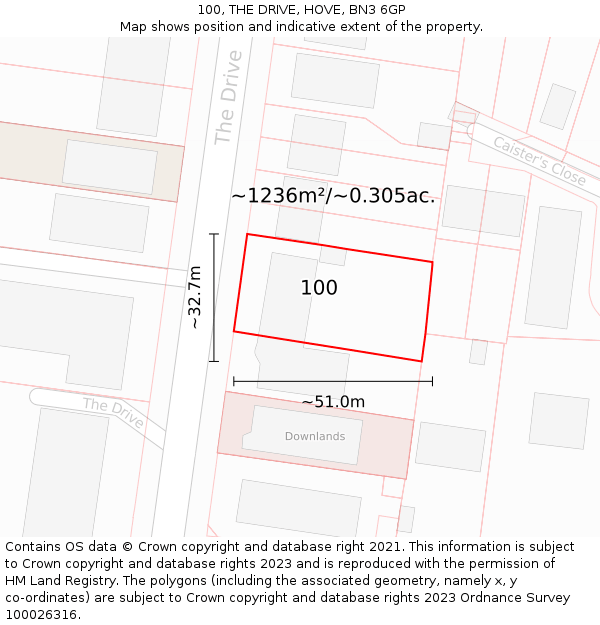 100, THE DRIVE, HOVE, BN3 6GP: Plot and title map