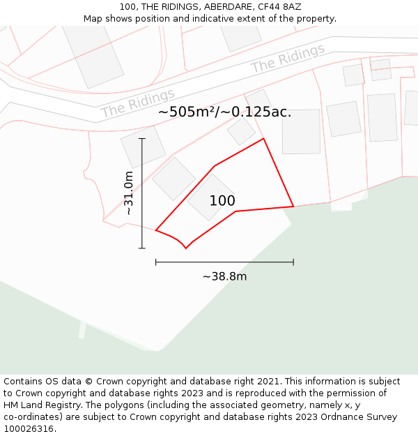 100, THE RIDINGS, ABERDARE, CF44 8AZ: Plot and title map