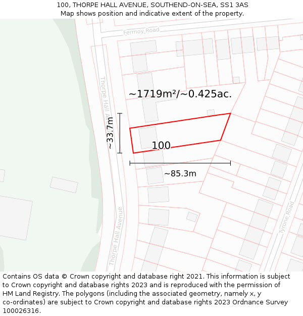 100, THORPE HALL AVENUE, SOUTHEND-ON-SEA, SS1 3AS: Plot and title map