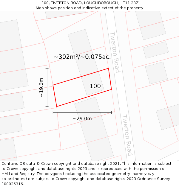 100, TIVERTON ROAD, LOUGHBOROUGH, LE11 2RZ: Plot and title map