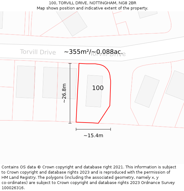 100, TORVILL DRIVE, NOTTINGHAM, NG8 2BR: Plot and title map