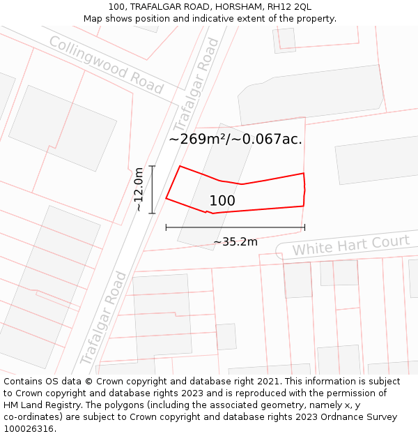 100, TRAFALGAR ROAD, HORSHAM, RH12 2QL: Plot and title map