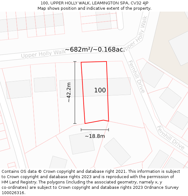 100, UPPER HOLLY WALK, LEAMINGTON SPA, CV32 4JP: Plot and title map