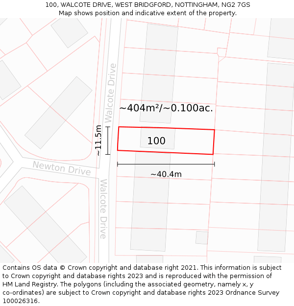 100, WALCOTE DRIVE, WEST BRIDGFORD, NOTTINGHAM, NG2 7GS: Plot and title map