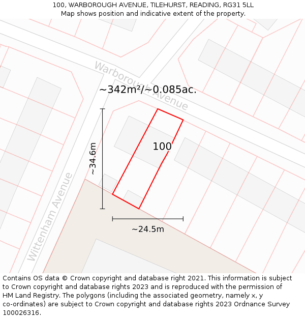 100, WARBOROUGH AVENUE, TILEHURST, READING, RG31 5LL: Plot and title map