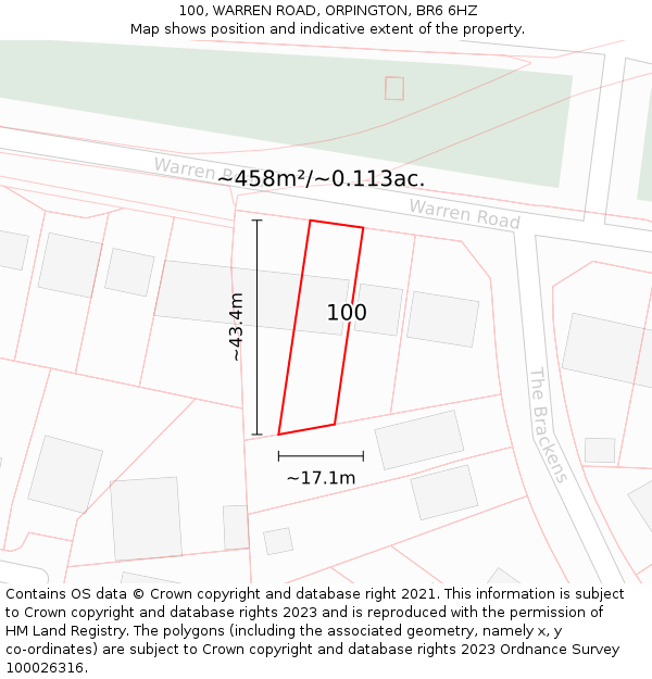 100, WARREN ROAD, ORPINGTON, BR6 6HZ: Plot and title map