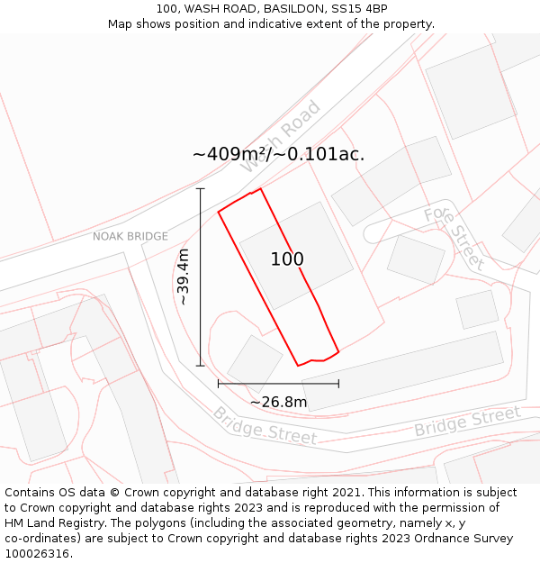 100, WASH ROAD, BASILDON, SS15 4BP: Plot and title map