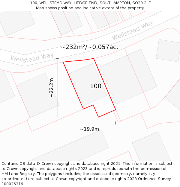 100, WELLSTEAD WAY, HEDGE END, SOUTHAMPTON, SO30 2LE: Plot and title map