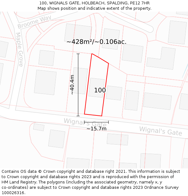 100, WIGNALS GATE, HOLBEACH, SPALDING, PE12 7HR: Plot and title map