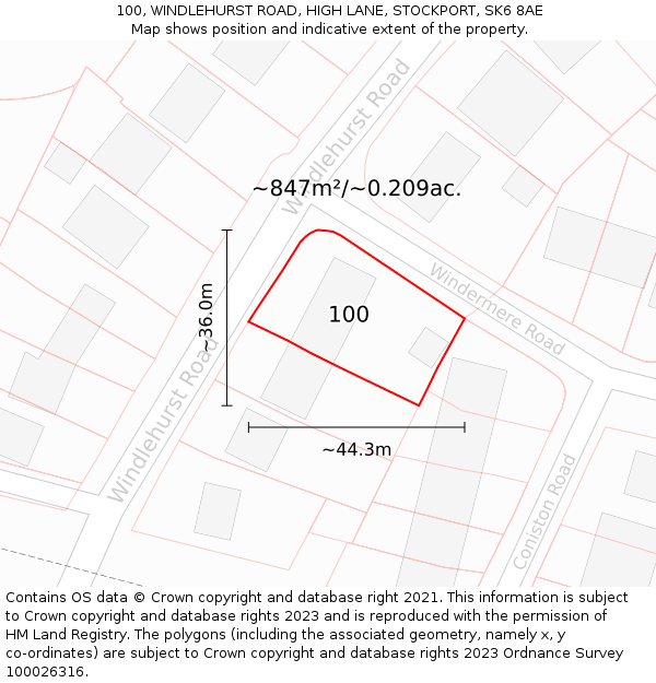 100, WINDLEHURST ROAD, HIGH LANE, STOCKPORT, SK6 8AE: Plot and title map