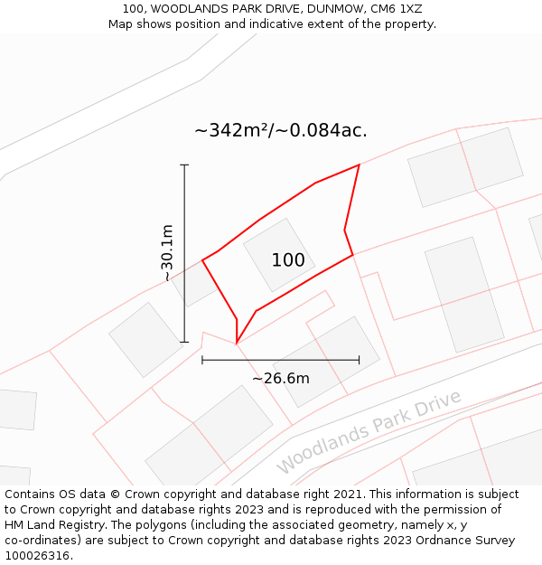 100, WOODLANDS PARK DRIVE, DUNMOW, CM6 1XZ: Plot and title map