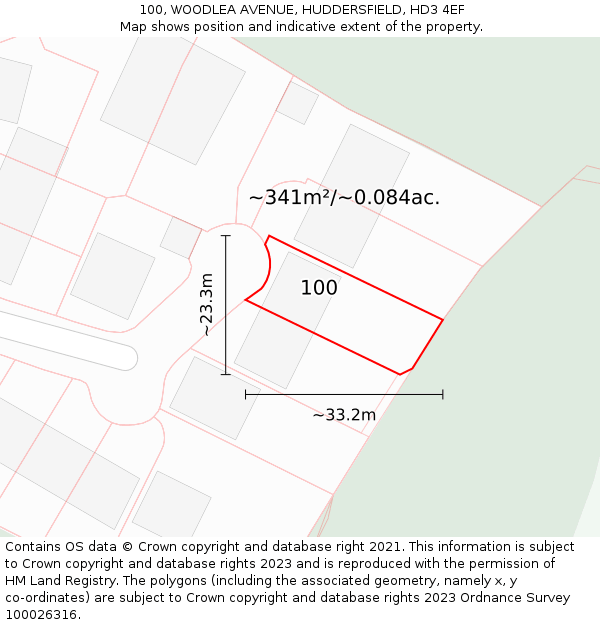 100, WOODLEA AVENUE, HUDDERSFIELD, HD3 4EF: Plot and title map