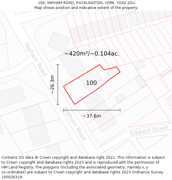 100, YAPHAM ROAD, POCKLINGTON, YORK, YO42 2DU: Plot and title map