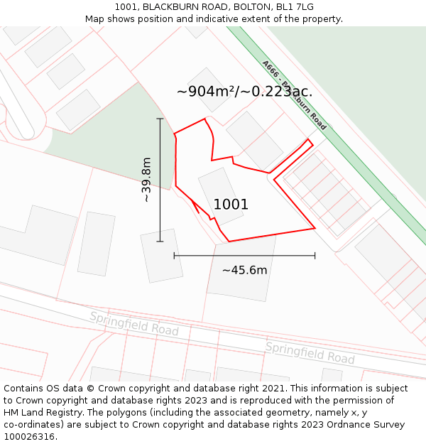 1001, BLACKBURN ROAD, BOLTON, BL1 7LG: Plot and title map