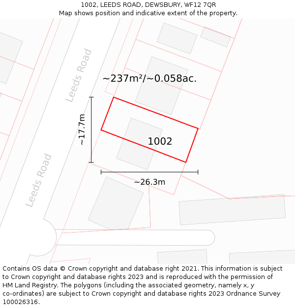 1002, LEEDS ROAD, DEWSBURY, WF12 7QR: Plot and title map
