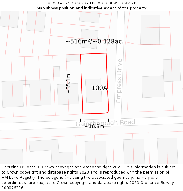 100A, GAINSBOROUGH ROAD, CREWE, CW2 7PL: Plot and title map