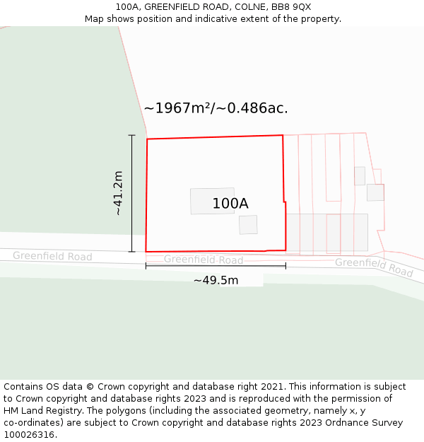 100A, GREENFIELD ROAD, COLNE, BB8 9QX: Plot and title map