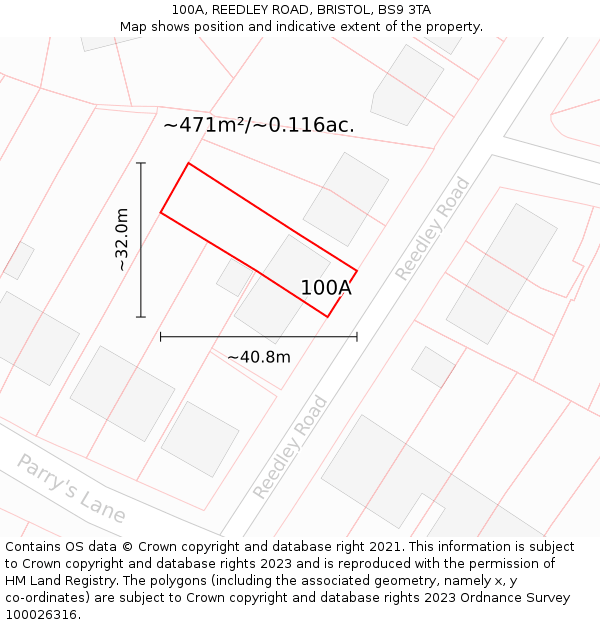 100A, REEDLEY ROAD, BRISTOL, BS9 3TA: Plot and title map