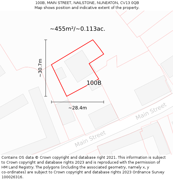 100B, MAIN STREET, NAILSTONE, NUNEATON, CV13 0QB: Plot and title map