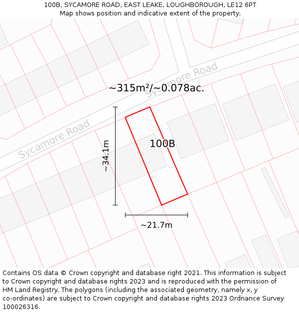 100B, SYCAMORE ROAD, EAST LEAKE, LOUGHBOROUGH, LE12 6PT: Plot and title map