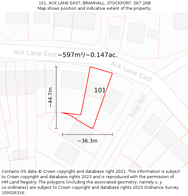 101, ACK LANE EAST, BRAMHALL, STOCKPORT, SK7 2AB: Plot and title map