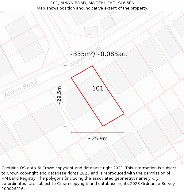 101, ALWYN ROAD, MAIDENHEAD, SL6 5EN: Plot and title map