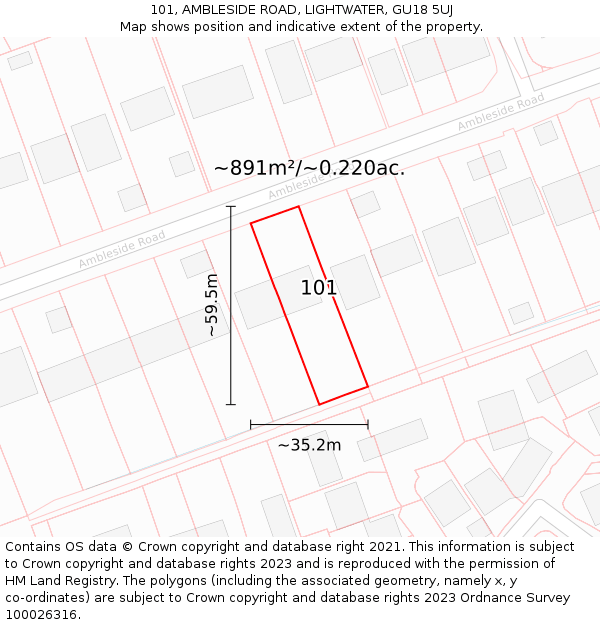 101, AMBLESIDE ROAD, LIGHTWATER, GU18 5UJ: Plot and title map