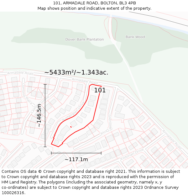 101, ARMADALE ROAD, BOLTON, BL3 4PB: Plot and title map