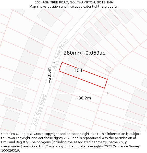 101, ASH TREE ROAD, SOUTHAMPTON, SO18 1NA: Plot and title map