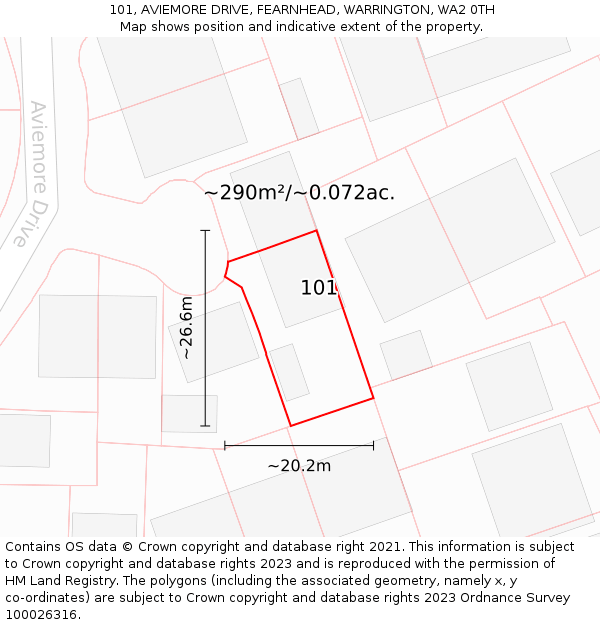 101, AVIEMORE DRIVE, FEARNHEAD, WARRINGTON, WA2 0TH: Plot and title map