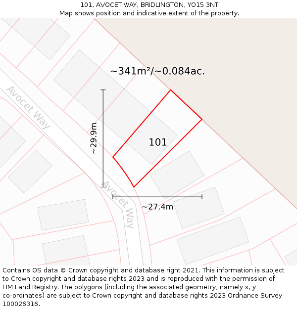 101, AVOCET WAY, BRIDLINGTON, YO15 3NT: Plot and title map