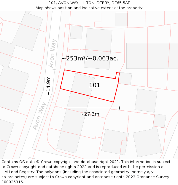 101, AVON WAY, HILTON, DERBY, DE65 5AE: Plot and title map