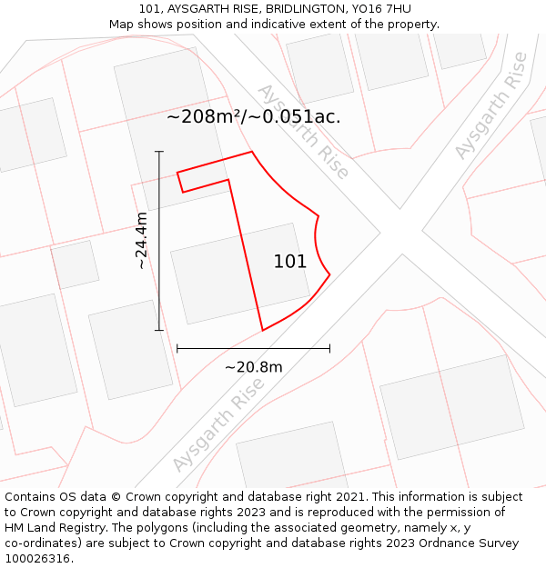 101, AYSGARTH RISE, BRIDLINGTON, YO16 7HU: Plot and title map