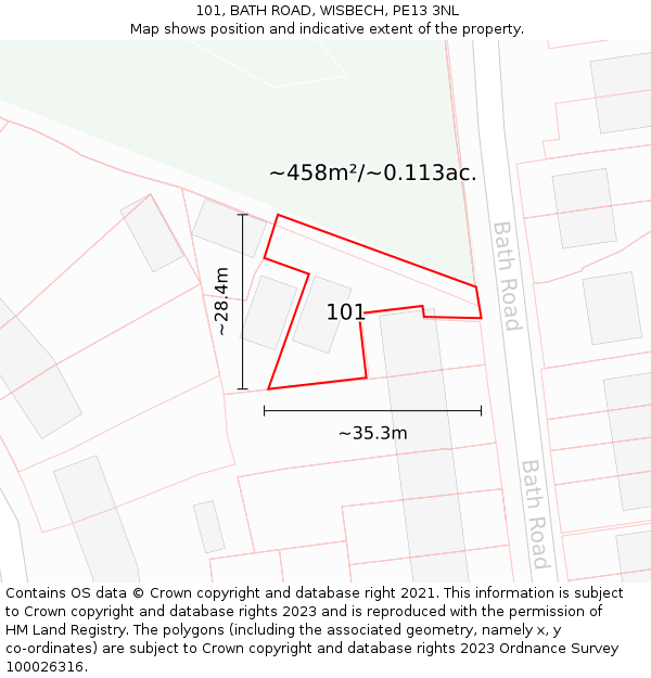 101, BATH ROAD, WISBECH, PE13 3NL: Plot and title map