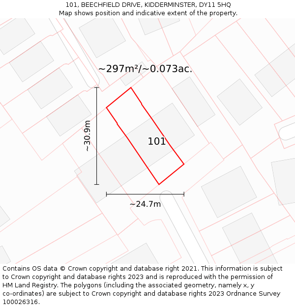 101, BEECHFIELD DRIVE, KIDDERMINSTER, DY11 5HQ: Plot and title map