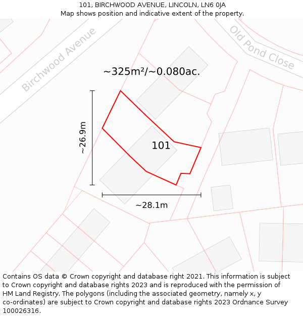 101, BIRCHWOOD AVENUE, LINCOLN, LN6 0JA: Plot and title map