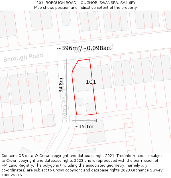 101, BOROUGH ROAD, LOUGHOR, SWANSEA, SA4 6RY: Plot and title map