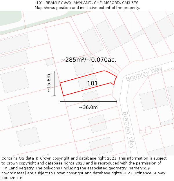 101, BRAMLEY WAY, MAYLAND, CHELMSFORD, CM3 6ES: Plot and title map