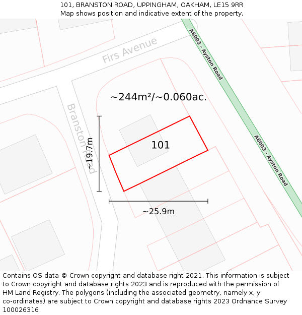 101, BRANSTON ROAD, UPPINGHAM, OAKHAM, LE15 9RR: Plot and title map