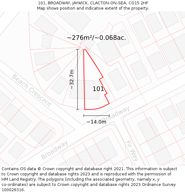 101, BROADWAY, JAYWICK, CLACTON-ON-SEA, CO15 2HF: Plot and title map