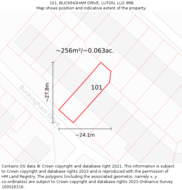 101, BUCKINGHAM DRIVE, LUTON, LU2 9RB: Plot and title map