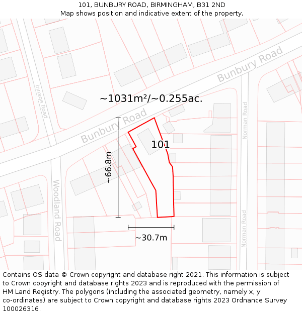 101, BUNBURY ROAD, BIRMINGHAM, B31 2ND: Plot and title map