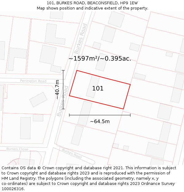 101, BURKES ROAD, BEACONSFIELD, HP9 1EW: Plot and title map