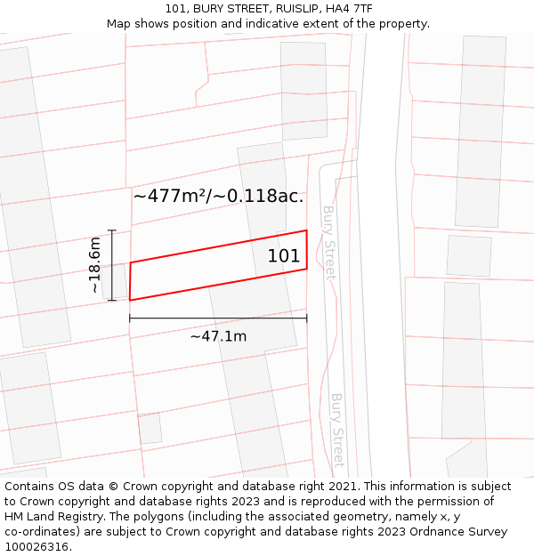 101, BURY STREET, RUISLIP, HA4 7TF: Plot and title map