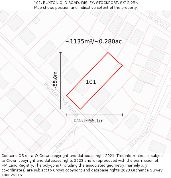 101, BUXTON OLD ROAD, DISLEY, STOCKPORT, SK12 2BN: Plot and title map