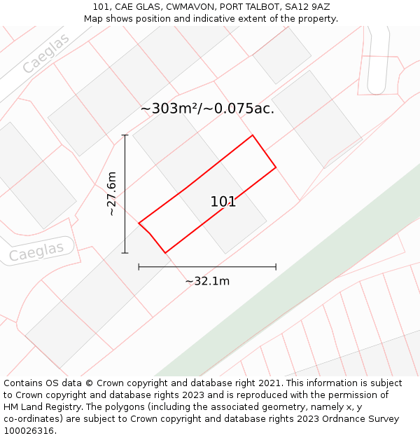 101, CAE GLAS, CWMAVON, PORT TALBOT, SA12 9AZ: Plot and title map