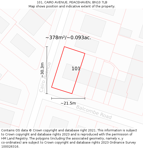 101, CAIRO AVENUE, PEACEHAVEN, BN10 7LB: Plot and title map